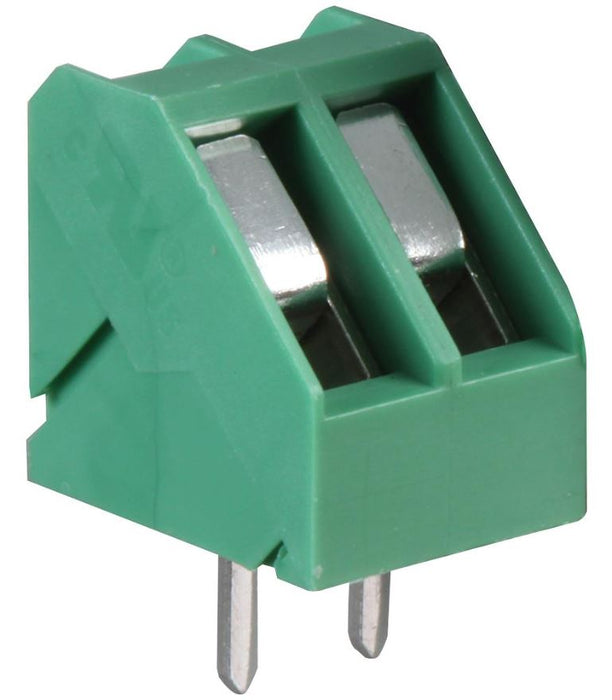 5mm Pitch Low Profile 45˚ Rising Clamp Terminal Block, 2-Pole, 15A