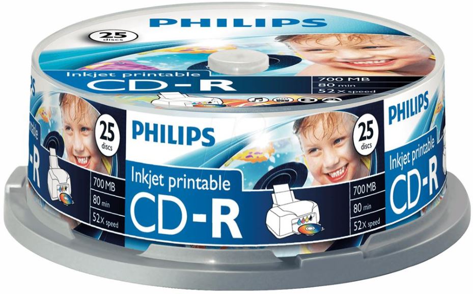 Inkjet Printable CD-R Blank CDs - Spindle 25 Pack