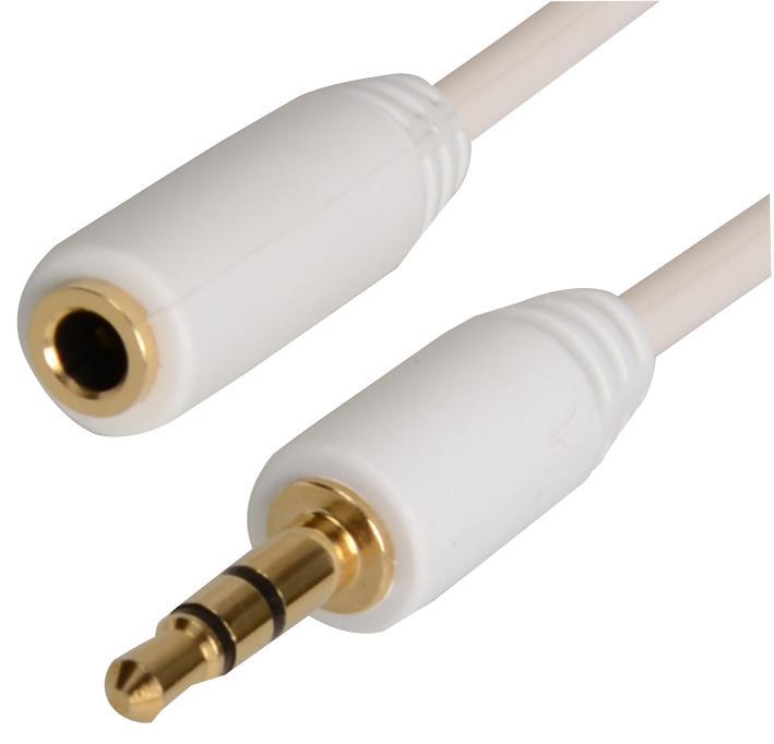 3.5mm Stereo Jack Plug to Socket Extension Lead, 0.2m White