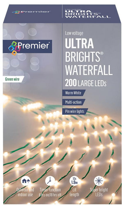 200 LED Ultrabright Waterfall / Tree Net Lights with Timer, 6.9m