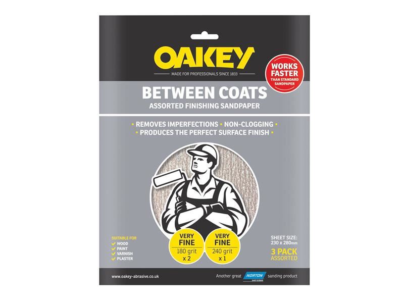 Between Coats Finishing Sandpaper 230 x 280mm Assorted (3)