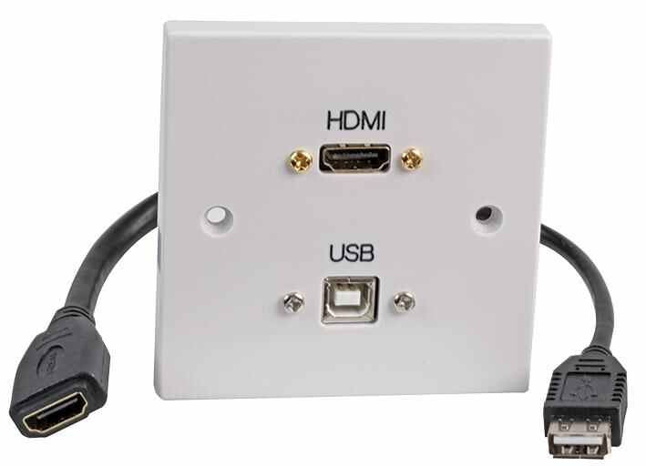 PRO SIGNAL 1-Gang AV Wallplate with HDMI & USB-B Female Connector with Fly Leads