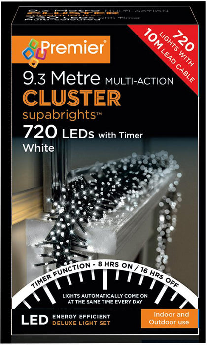 Multi Action White Cluster Christmas Lights with Timer