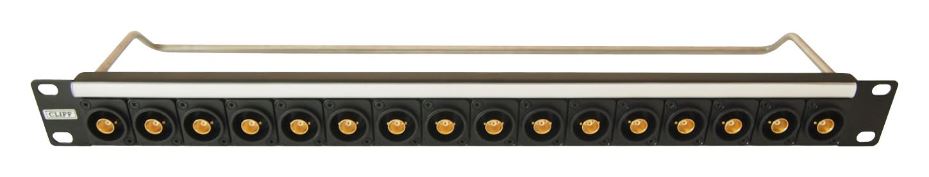 1U Panel Rack With 16 75Ohm Gold Insulated BNC Feedthrough Connectors, Plain Holes