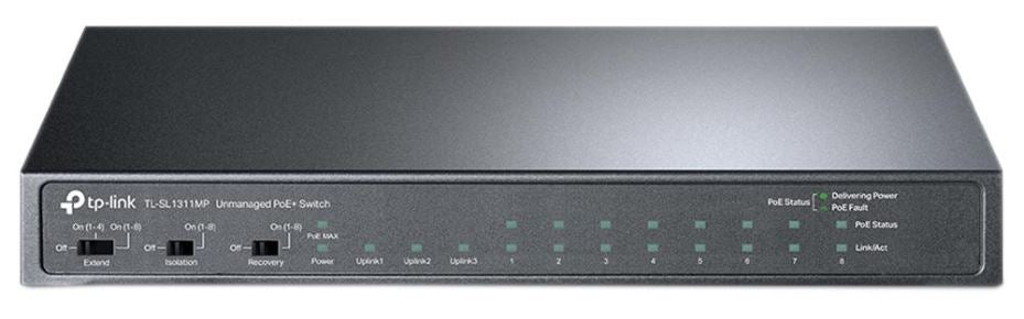 8 Port Fast Ethernet PoE+ Switch with Dual Gigabit Ports & SFP Slot