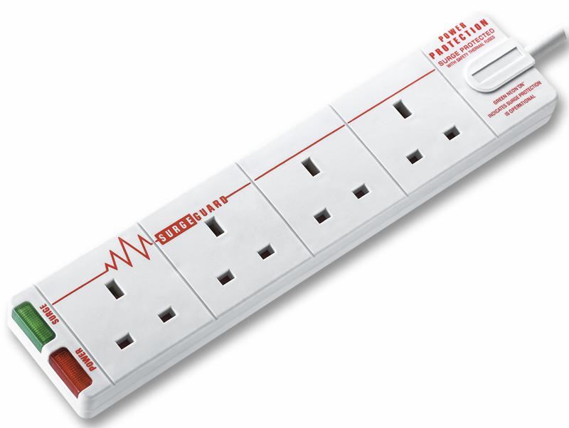 4m 4 Gang White Surge Protector With Power & Surge Neon Indicators