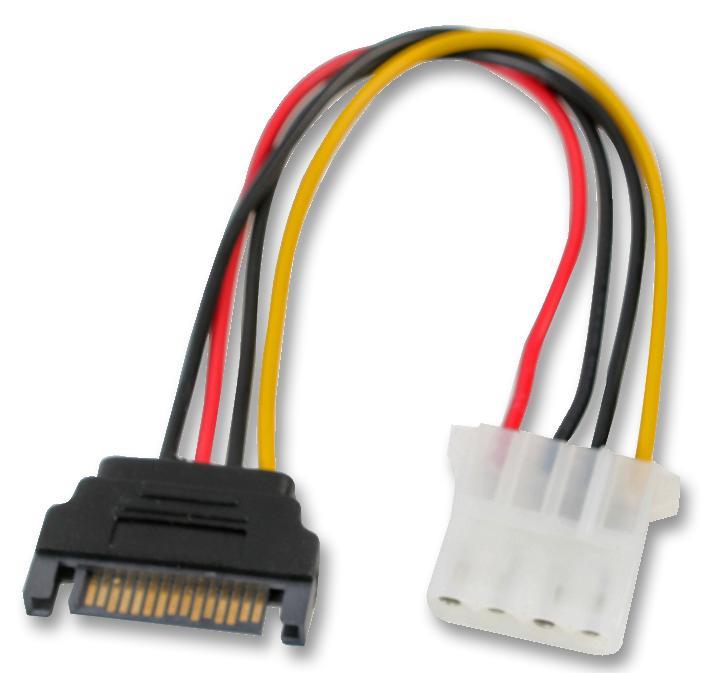 4 Pin Molex Female to 15 Pin SATA Male Connector Lead, 15cm