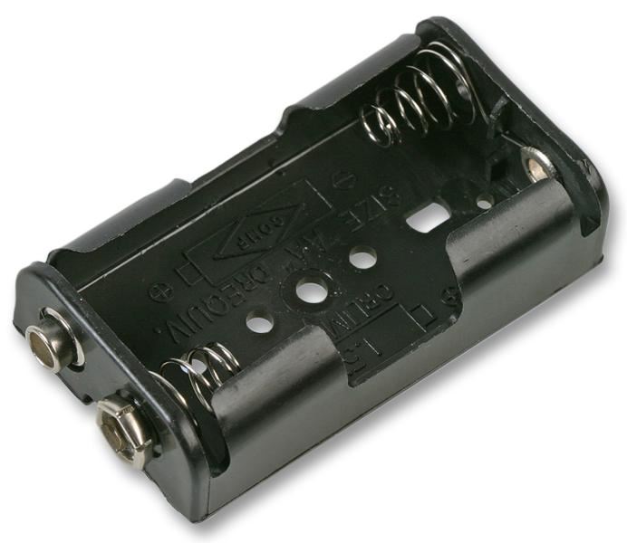 2x AA Battery Holder Black Coil Spring Contact Snap Fit Side-by-Side