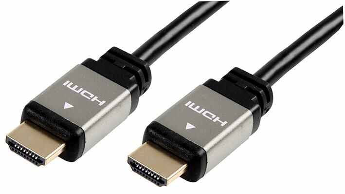 HDMI Lead with Ethernet, Male to Male, Silver Metal Heads, Black