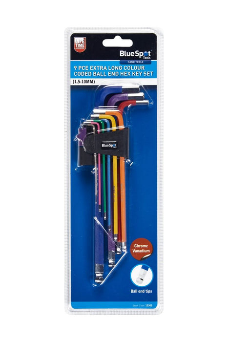 9 PCE Extra Long Colour Coded Ball End Hex Key Set (1.5-10mm)