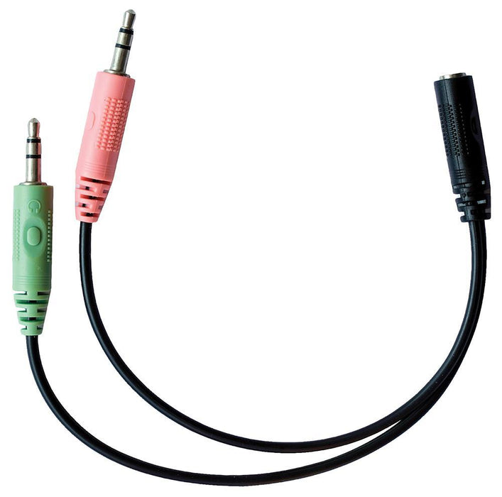 3.5mm Headset Splitter Adaptor, 3.5mm Socket to 2x 3.5mm Plug