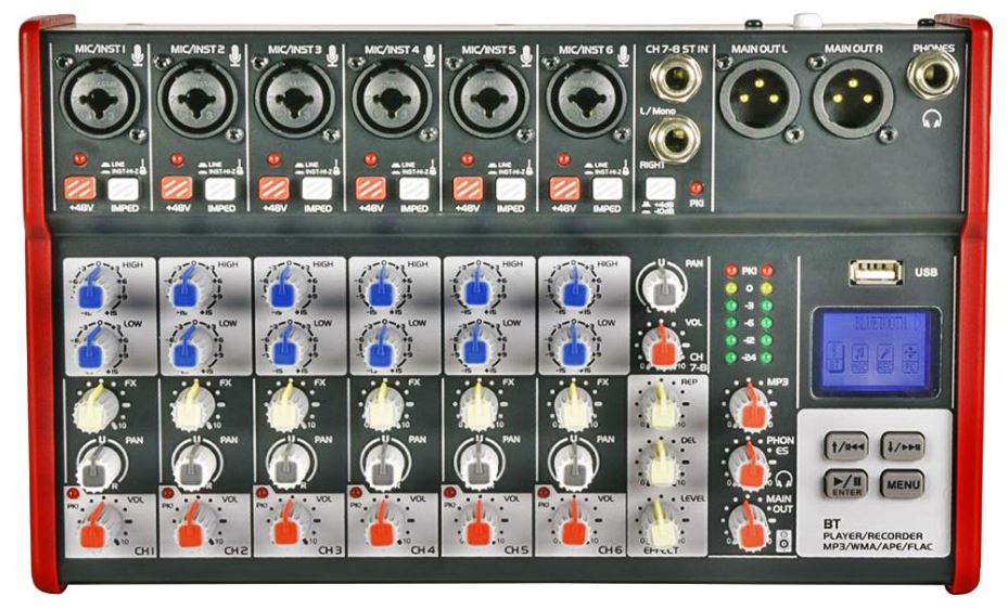 8 Channel Compact Mixing Desk with BT/USB/MP3/REC