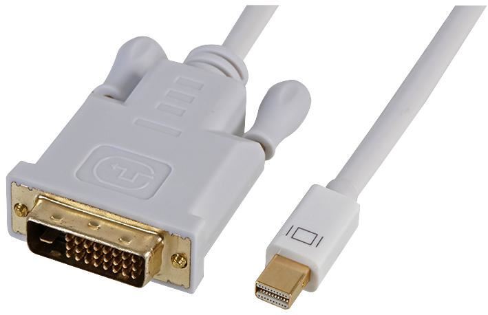 Mini DisplayPort to DVI D Male to Male Lead White