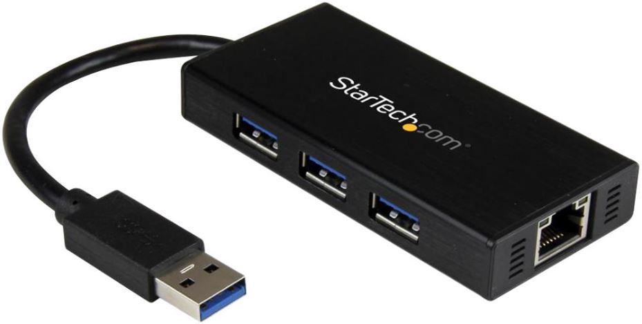 3-Port Portable USB 3.0 Hub with Gigabit Ethernet Port - Bus Powered