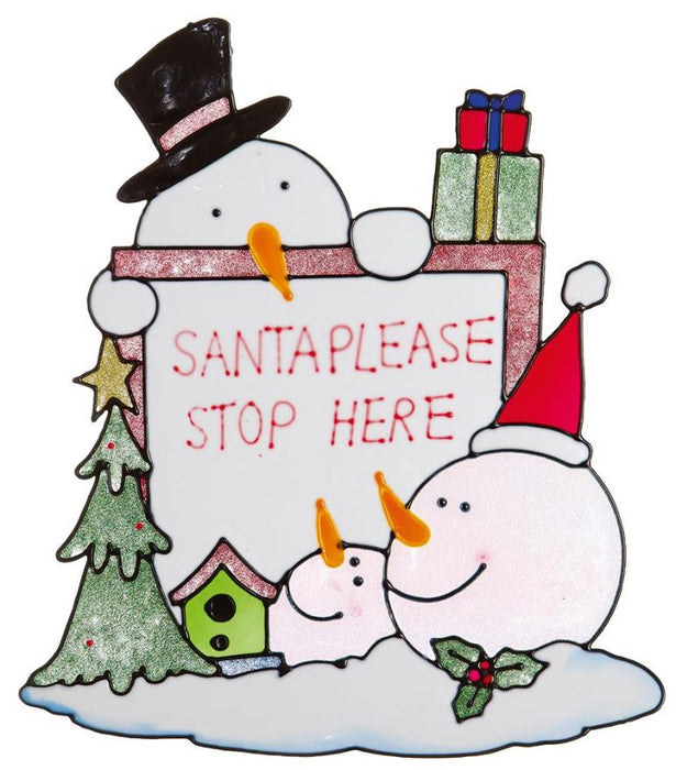 Snowman Santa Stop Here 37cm Christmas Window Cling