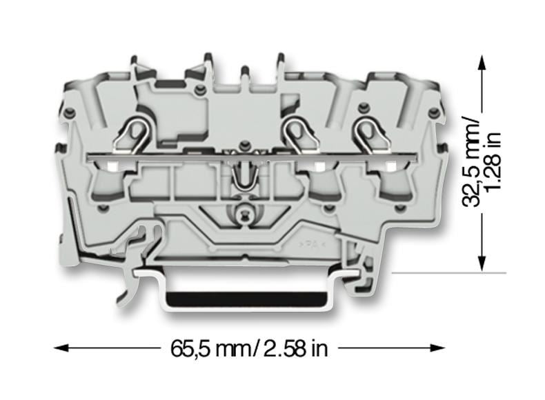 3 Way 32A 800V DIN Rail Mount Terminal Block, 20-10AWG, 4mm² - Grey