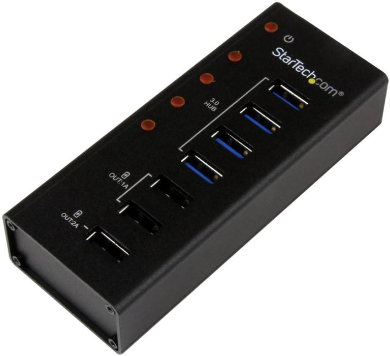 4 Port USB 3.0 Hub with 3x USB Charging Ports - Wall Mountable Mains Powered