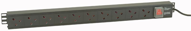 10 Way UK PDU with IEC C14 Plug - Vertical Rack Mount