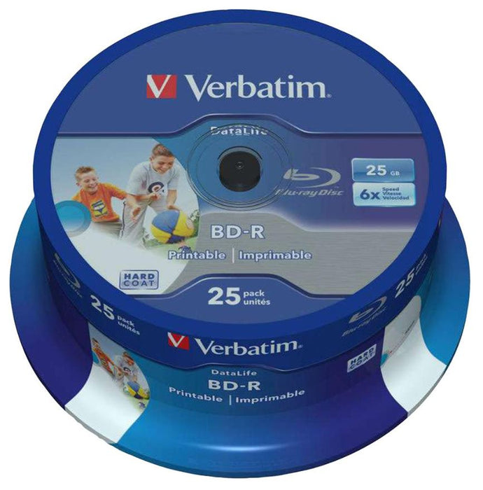 6x Speed BD-R SL Wide Inkjet Printable Blank Blu-ray Discs - 25 Pack Spindle