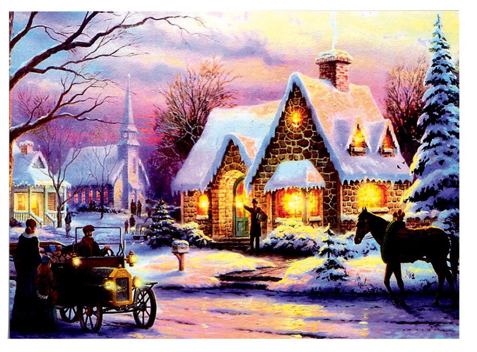 LED Snowy House Christmas Scene Canvas 40x30cm