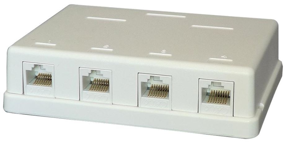 Cat6 Tool-less Surface Mount Sockets, 4 Port