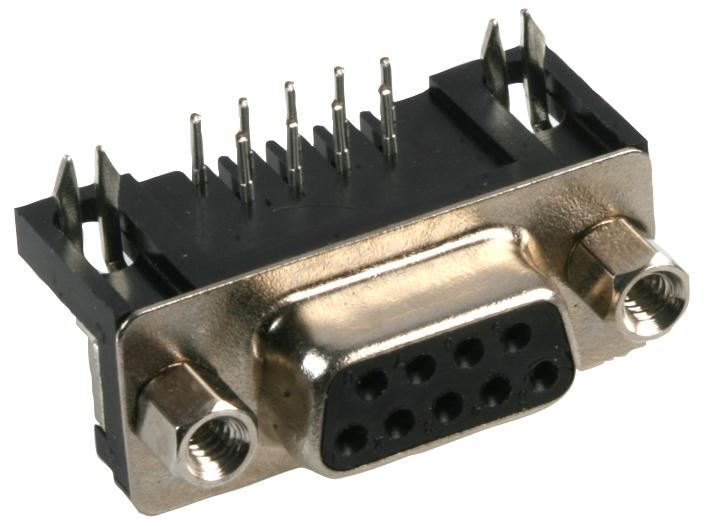 9 Pin D-Sub Right Angle PCB Socket with Boardlock and Screw locks