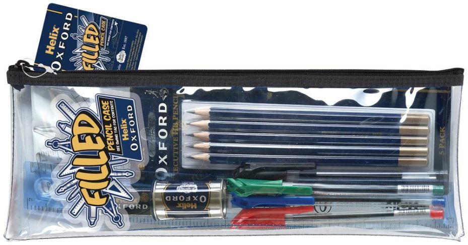 13.5" PVC Filled Oxford Pencil Case with Stationery and Maths Sets