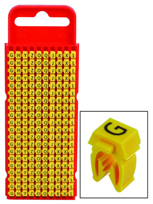Clip-On Cable Marker Kit, Yellow for 2.0 - 2.8mm Cable (Box of 1,000), G, H, Y, Z, O, Q, J, K, X, L