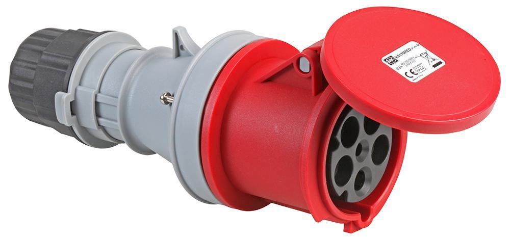 63A, 415V, Cable Mount CEE Socket, 3P+N+E, Red, IP44