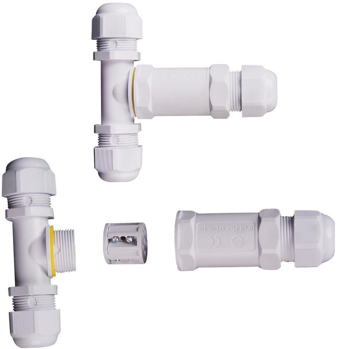 Waterproof Box Terminal Block, T-Shaped, White, IP68, 8-12mm