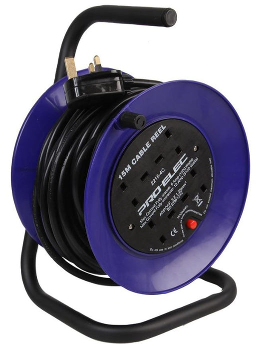 4-Gang Mini Cable Reel Mains Extension, 15m