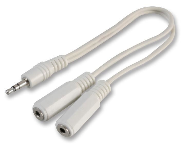 3.5mm Stereo Jack Plug to 2x Sockets Headphone Splitter, 0.2m White