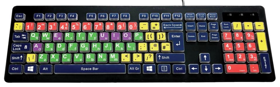 Rainbow 2 High Contrast Children's USB Keyboard, Mixed Colours