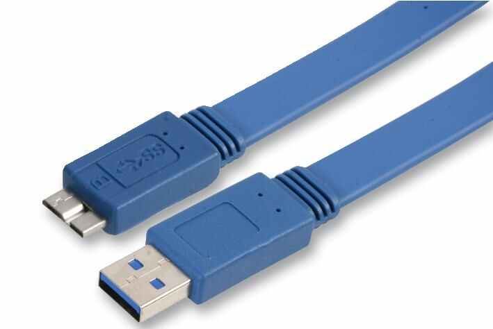 1m Blue A Plug to Micro B Plug Flat USB 3.0 Cable