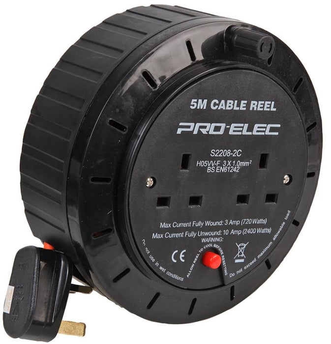 2-Gang Cable Reel Mains Extension, 5m