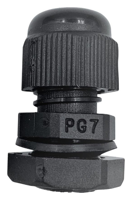 Nylon Cable Gland, PG7, 3-6.5mm Cable Range, Black, IP68