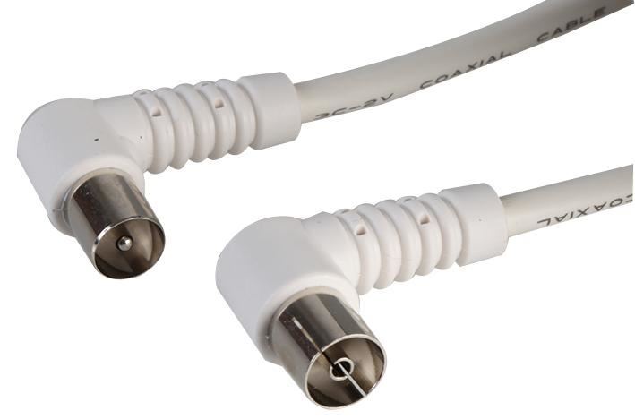 TV Aerial Lead, 90 Degree Coax Plug to 90 Degree Coax Socket 2m White