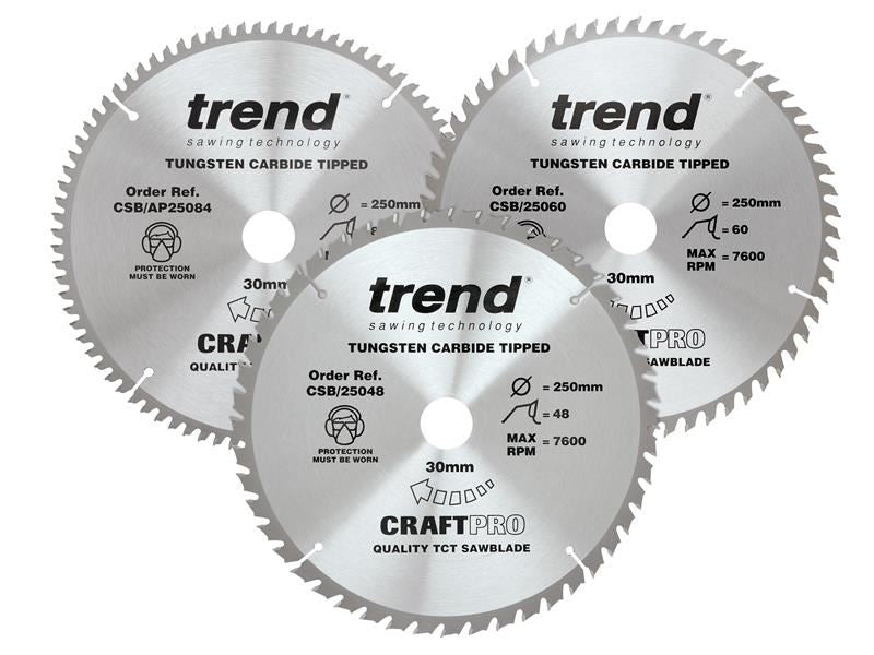 CraftPro Table Saw Blade 250 x 30mm x 48T/60T/84T (Pack 3)