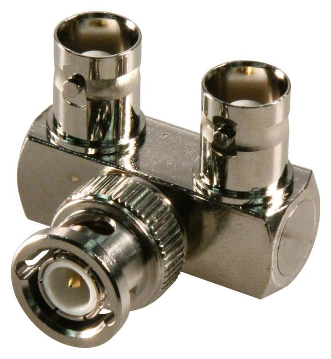 BNC Plug 2x BNC Sockets Right Angled Goalpost Adaptor, 50 ohm