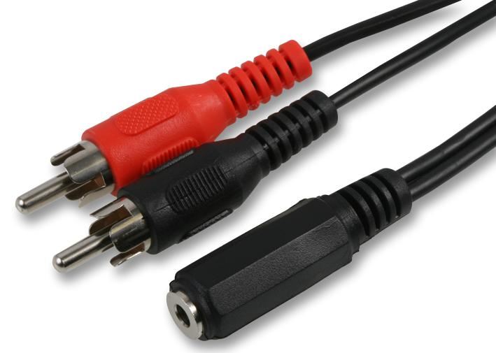 3.5mm Stereo Jack Socket to 2x Phono (RCA) Plugs Lead, 2m Black