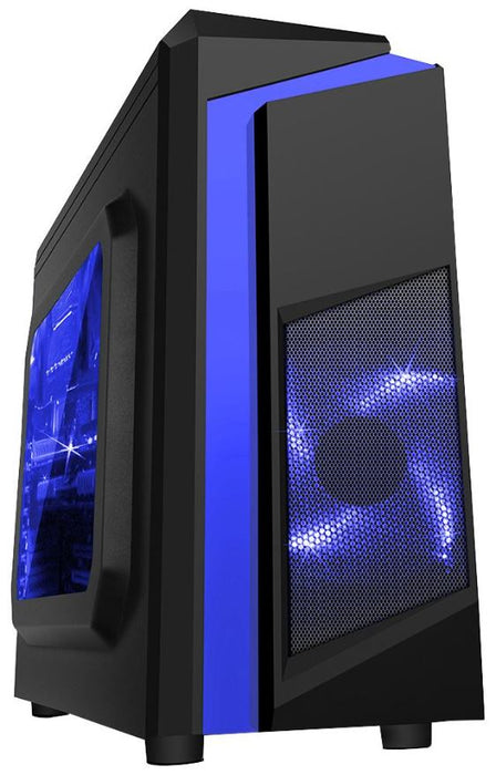 F3 Micro ATX PC Tower Case with Blue LED Fan, Black / Blue