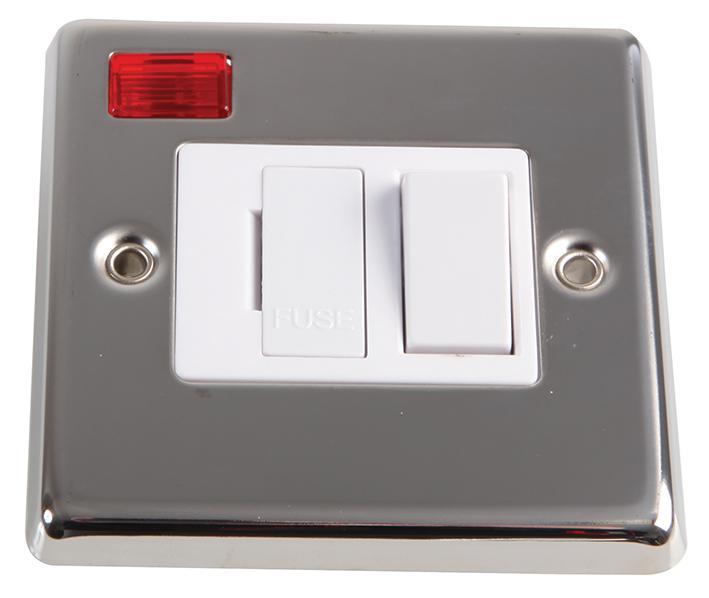 13A Switched Fused Spur, Polished Chrome / White Insert