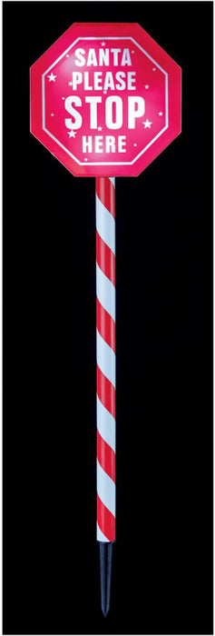 Red & White LED 'Santa Stop Here' Stake Light