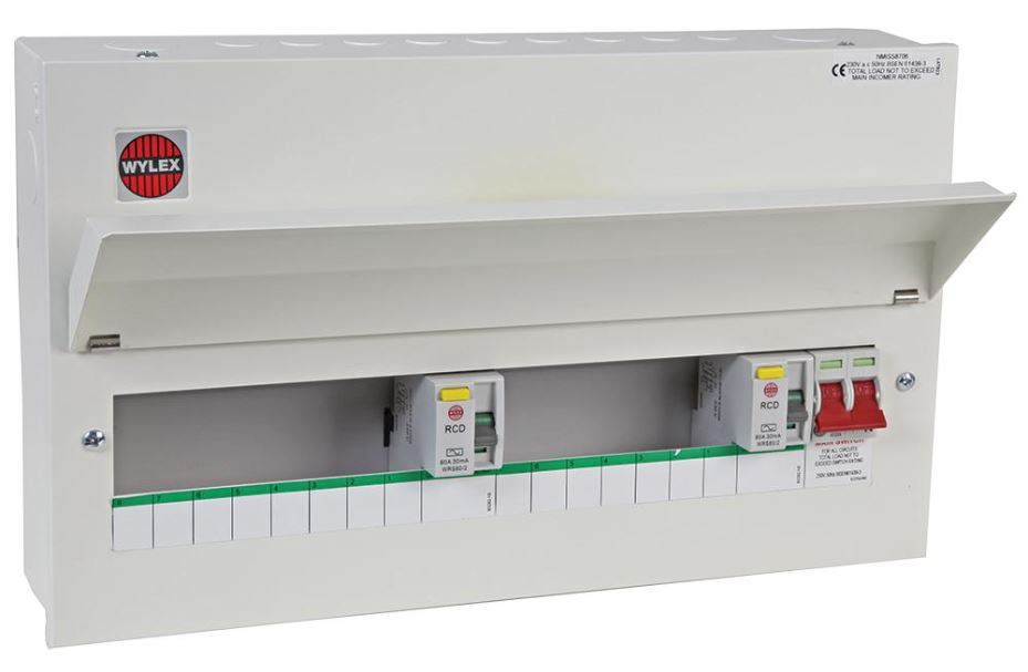 8+7 Way Metal Consumer Unit, 100A Main Switch & 2x 80A 30mA RCDs
