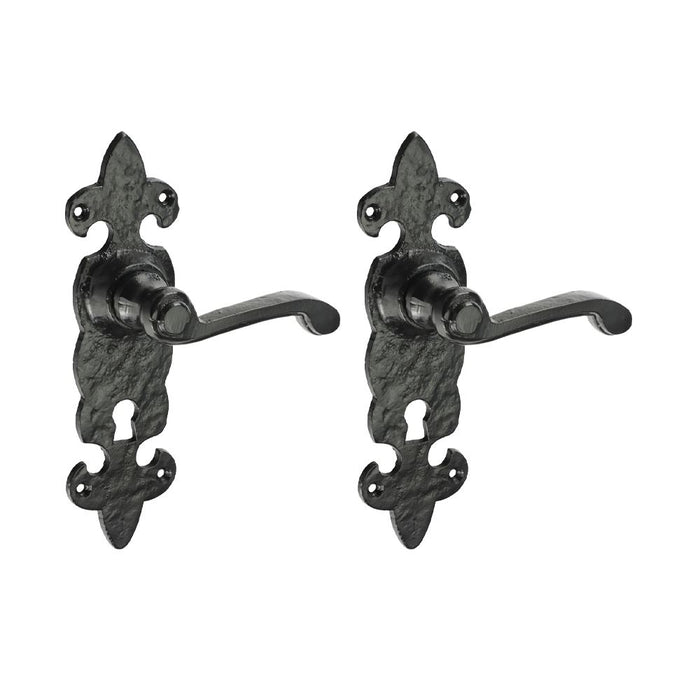 Fleur De Lys Ornate Lever Lock Handles - Antique Black (Size 195 x 55 - 2 Pieces)