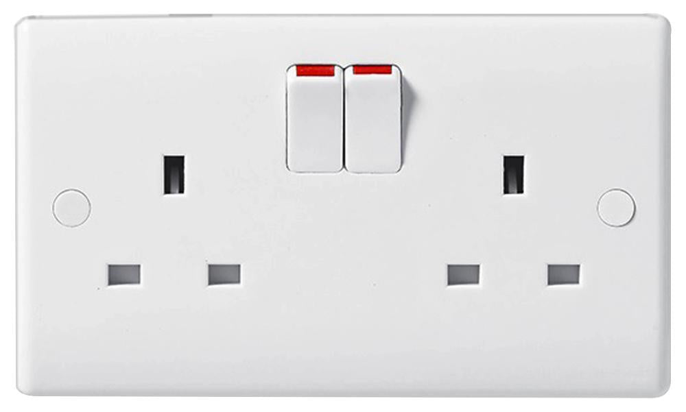 13A 2 Gang Pole Switched Socket, White