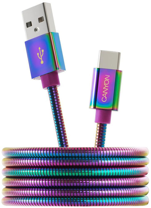 USB A Male to USB-C Metallic Rainbow Sync & Charge Cable, 1.2m