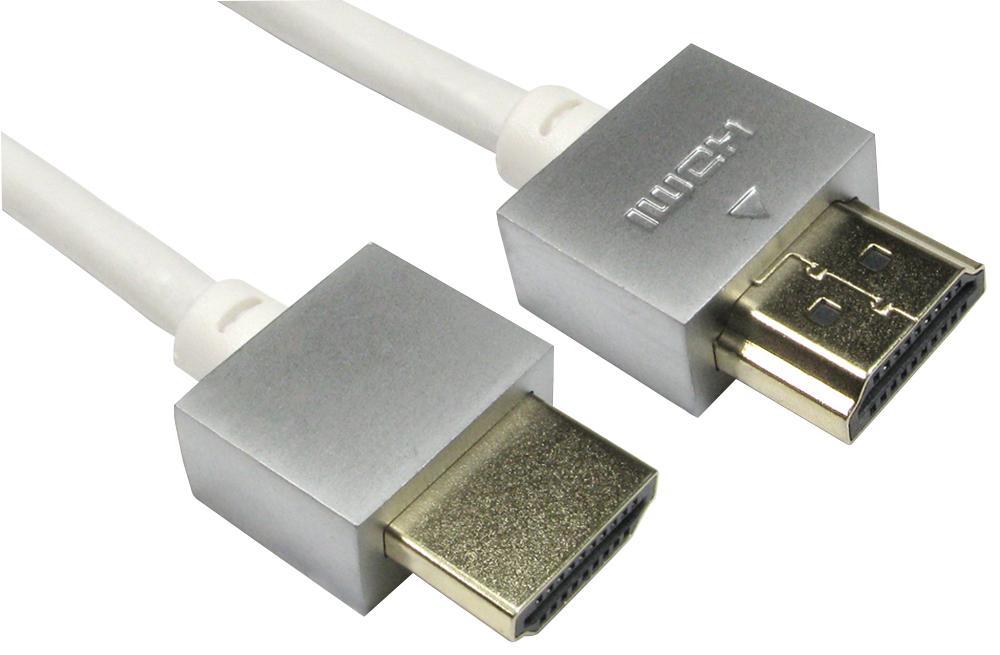 High Speed HDMI Lead Male to Male Super Slim Gold Flashed 1m White