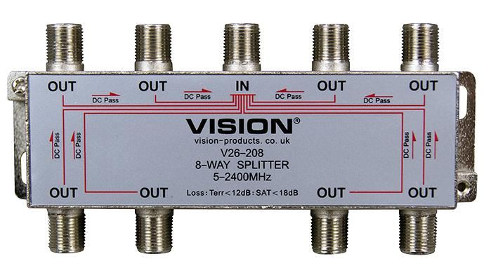 8 Way Splitter DC Pass 5 2400MHz