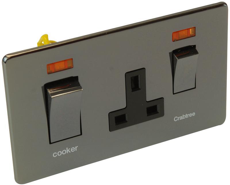 Black Nickel 45A DP Cooker Switch with 13A Socket & Neon